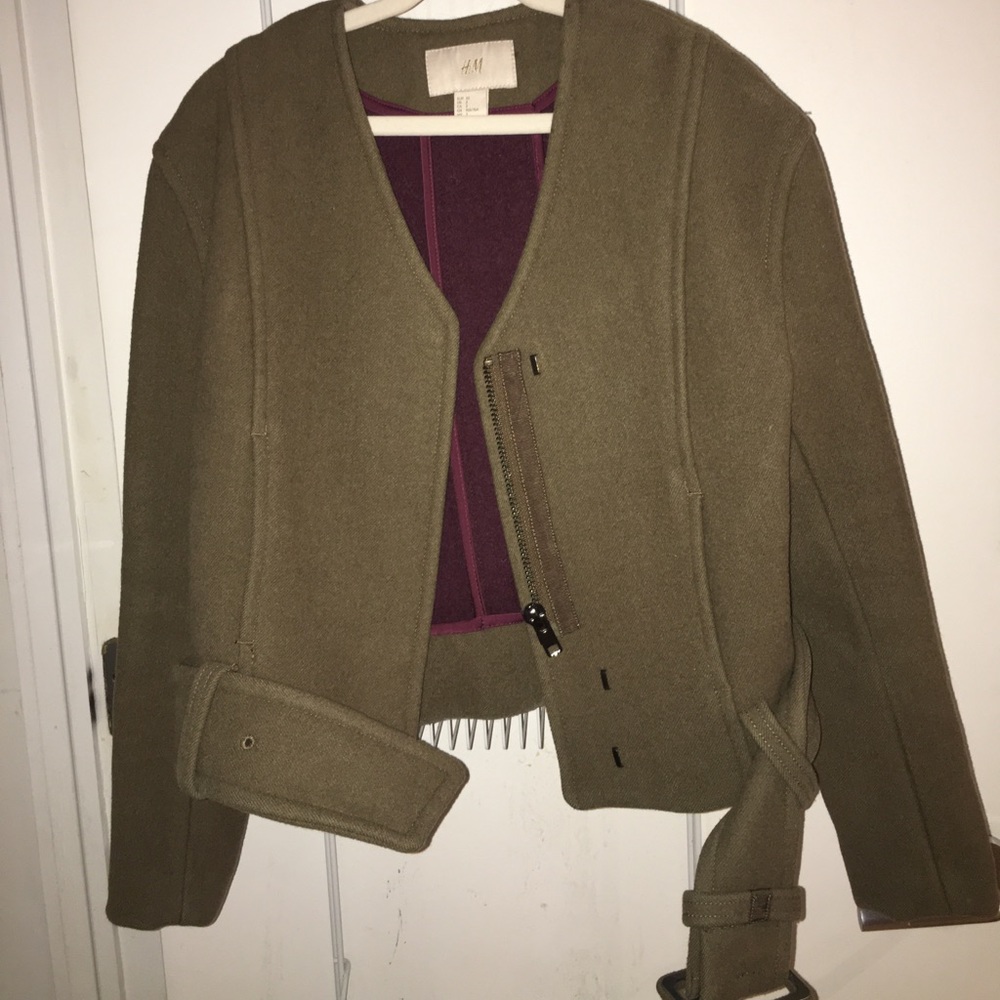 H&M khaki 100% wool jacket- size 2